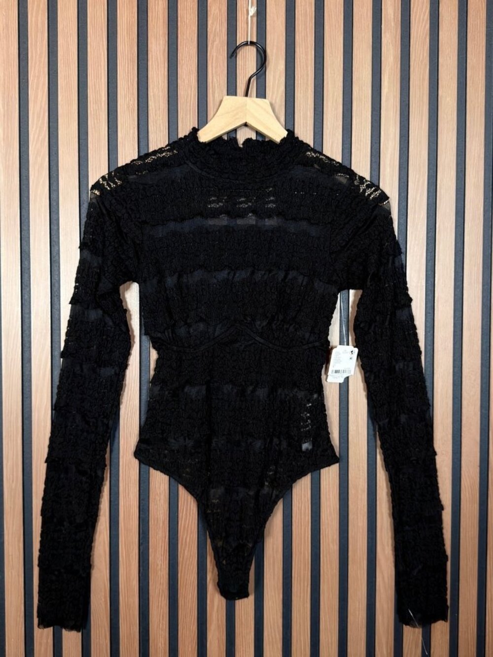 New Free People Bodysuit Small Womens Black Lace Mock Neck Sheer Angelina
